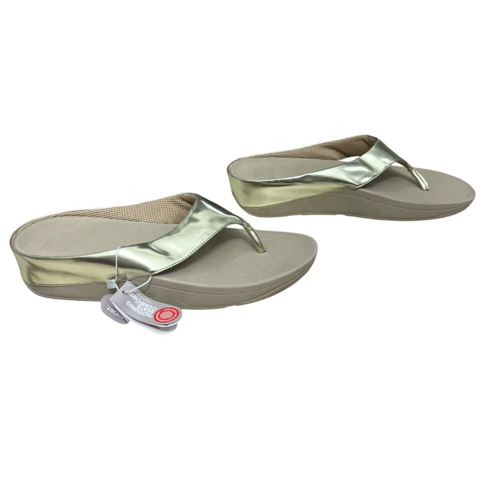NWT Fitflop Ringer Leather Gold Metallic thong women's wedge sandals size 10